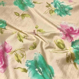 Stretch Printed Floral Taffeta  BLUSH / GREEN / PINK